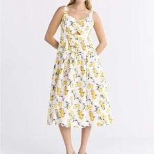 Free Assembly lemon print ruched cutout cotton midi dress